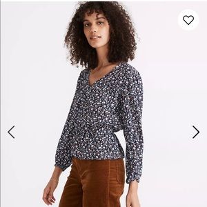 MADEWELL Silk Button-Front Peplum Top in Harvest Vine